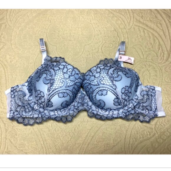 Victorias Secret Dream Angels Boho Floral Embroidery Demi Bra Blue Denim 36A Set - Picture 9 of 16